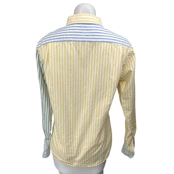 Rowing Blazers Blue Yellow Striped Colorblock Pocket Button Down Shirt Top Sz S - Picture 2 of 5